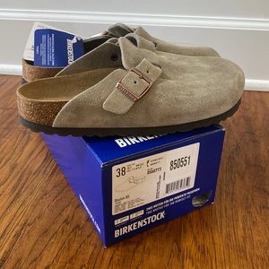 NWT Birkenstock Boston taupe suede sz 38